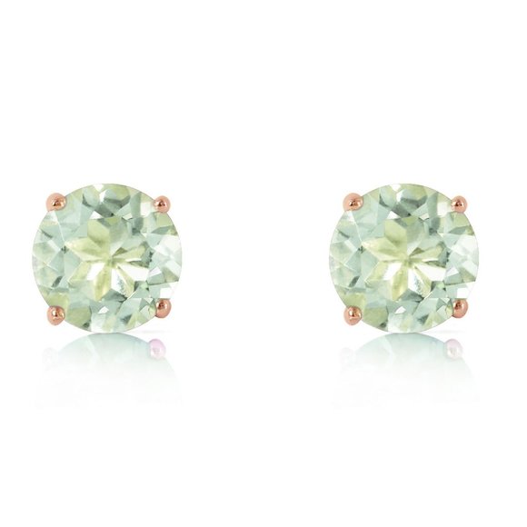 14K. GOLD STUD EARRING WITH NATURAL GREEN AMETHYSTS (Rose Gold) - Picture 2 of 6